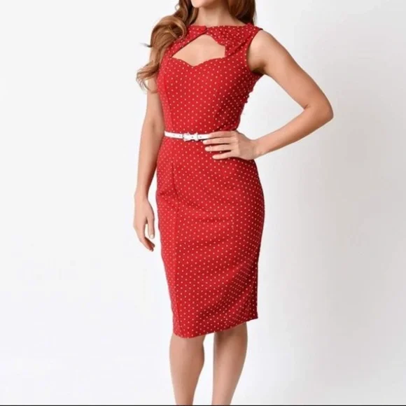 fitted lace wedding dress 1950s Red Polka Dot Halter Swing Dress with Pockets main image 1